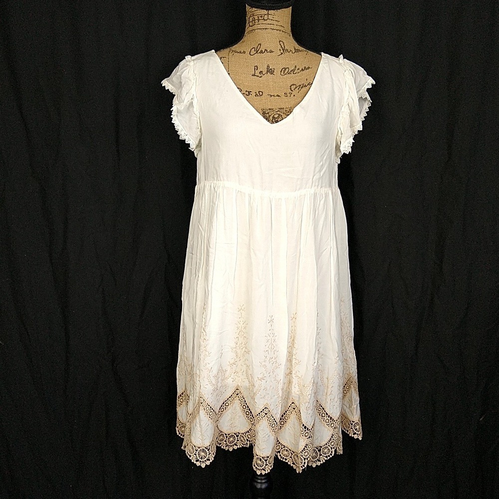 Altar'd State Dress Womens Medium Ivory Boho Crochet Lace Embroidered Babydoll